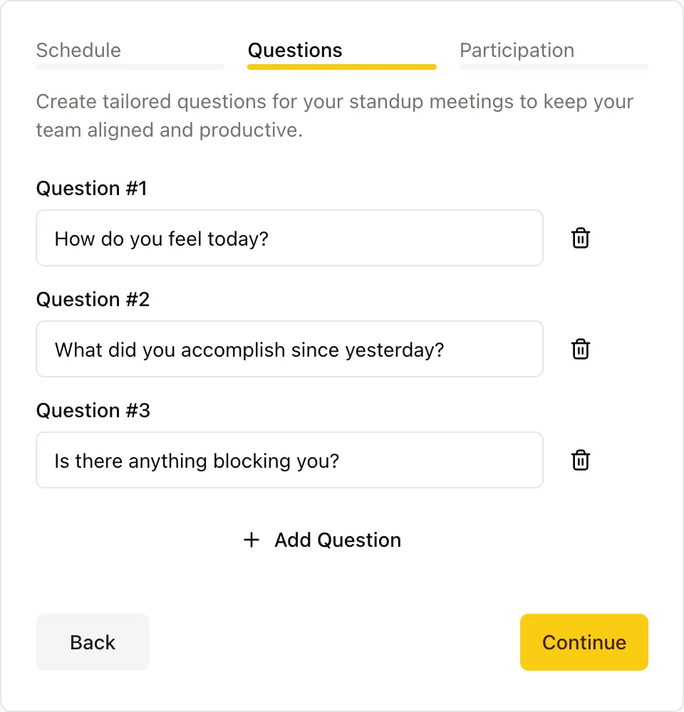 Setup step: Choose Questions
