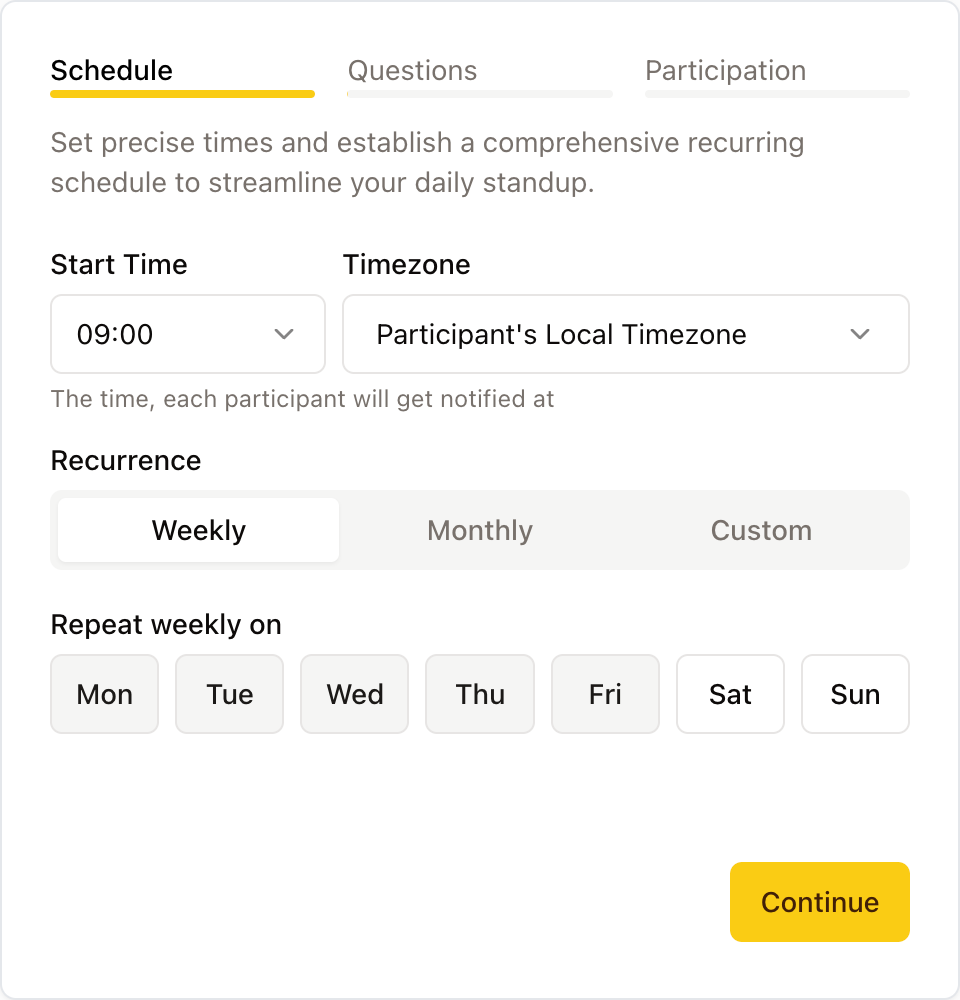 Setup step: Set Schedule