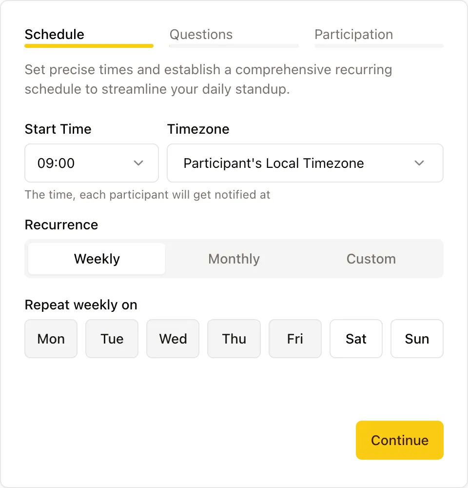 Setup step: Set Schedule